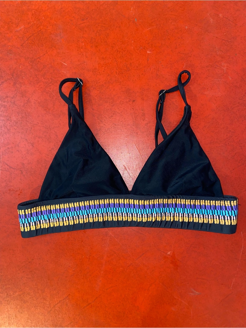Tribal Coconut Girl Southwestern Black Triangle Bikini Top with Multicolor Band